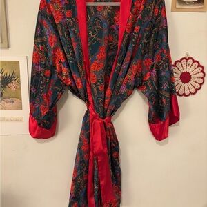 Victoria's Secret Red and Black Satin Robe Intimates